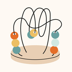 Wooden colorful game Finger maze with balls. Component of the development of Montessori education in kindergarten, at home. Game for children for finger motility, logic, learning shapes, color. Vector