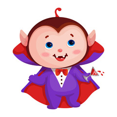 Kid dressed as Count Dracula,Vampire for Halloween party.Cartoon vector graphic.