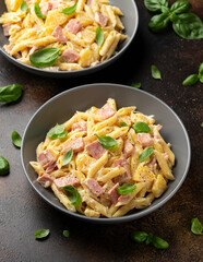 Hawaiian pasta with ham, pineapple and creamy cheese.