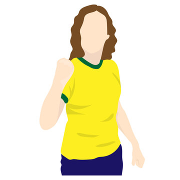 flat design of woman with green and yellow shirt cheering for brazil in the world cup