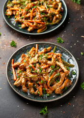 Chinese sichuan shredded pork with vegetables. Asian cuisine