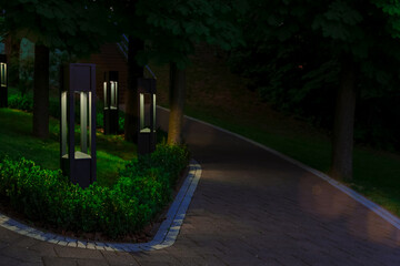 garden decoration trail and lanterns silent place for peaceful walking mood