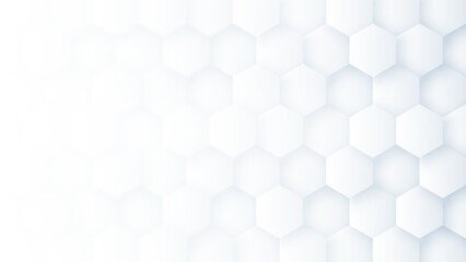 3D Rendered Hexagonal Structure White Abstract Background. Three Dimensional Hexagon Blocks Nano Technology Molecular Grid 4K 8K Very High Definition Light Grey Wallpaper. Futuristic Sci Abstraction