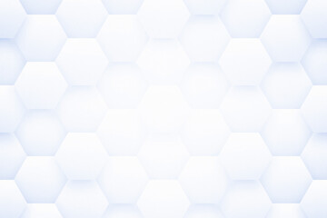 3D Render Honeycomb Pattern Light Blue Abstract Innovative Technology Background. Hexagon Blocks Molecular Structure 4K 8K Very High Definition White Wallpaper. Futuristic Art Sci Fi Plain Abstraction