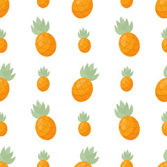 Seamless pattern with fresh cute pineapple in flat style. Fruit pattern for cloth, textile, wrap and other design. Cartoon vector illustration