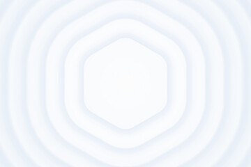3D Render Light Monochrome Layered Rounded Hexagon Shape Abstract Technology Background. Three Dimensional Neumorphism Material Design Ripple Structure 4K 8K High Definition White Minimalist Wallpaper