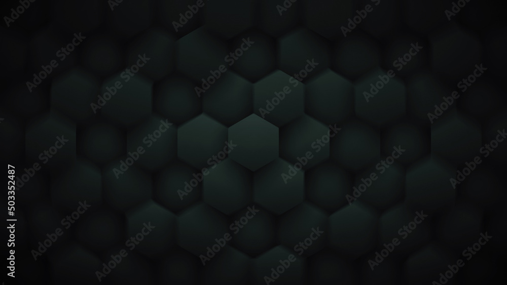 Aufkleber 3d render hexagon pattern dark green abstract technology wide art wallpaper. volumetric hexagonal bl