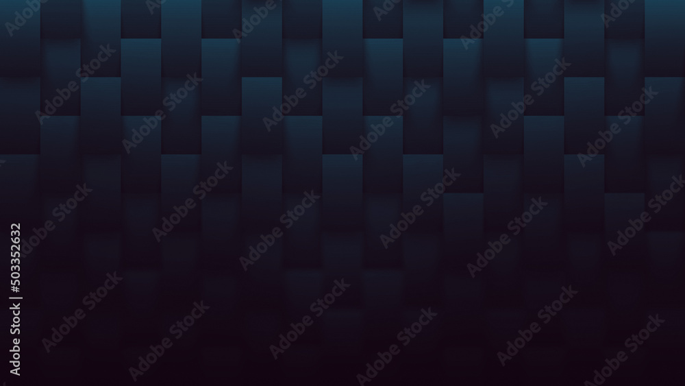 Poster 3d render volumetric tile pattern navy blue abstract background. three dimensional rectangular struc