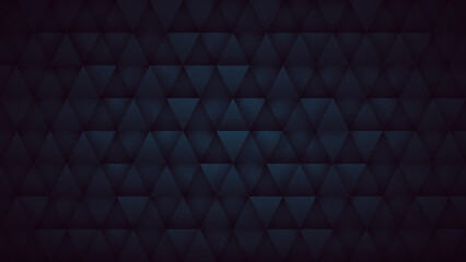 Obraz premium 3D Render Triangular Structure Pattern Navy Blue Abstract Technology Background. Three Dimensional Triangle Particles 4K 8K Very High Definition Sci-Fi Futuristic Technology Geometrical Dark Wallpaper