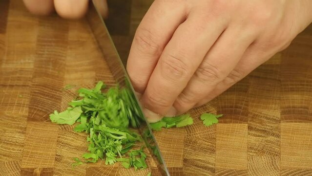 Parsley cut with a sharp knife