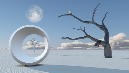Strange Desert Scene with Dancing figure