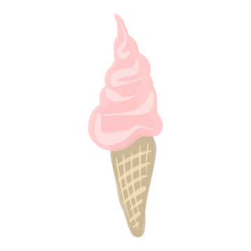 Vector Watercolor ice cream in waffle cone, isolated on white background. Hand drawn illustration.