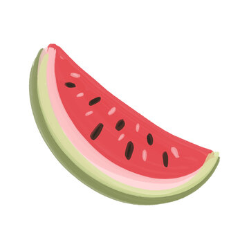 A slice of watermelon painted in watercolor in the style of boho. Vector Summer illustration.