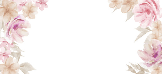 Obraz na płótnie Canvas Watercolour Flower Frame Background. Floral Watercolor illustration on white.
