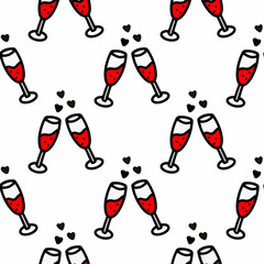 Seamless pattern with champagne glasses. Vector illustration. Design for Valentines Day, New Year, Birthday, Holidays
