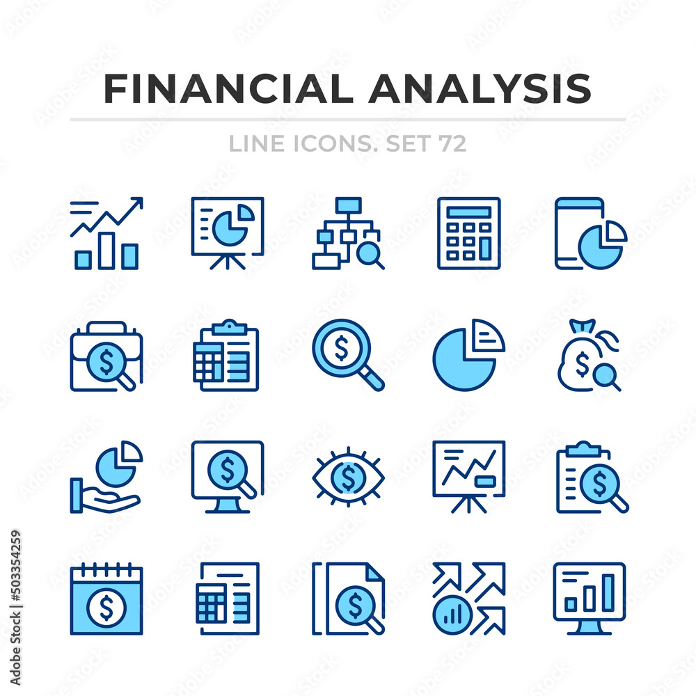 Poster financial analysis vector line icons set. thin line design. outline graphic elements, simple stroke 