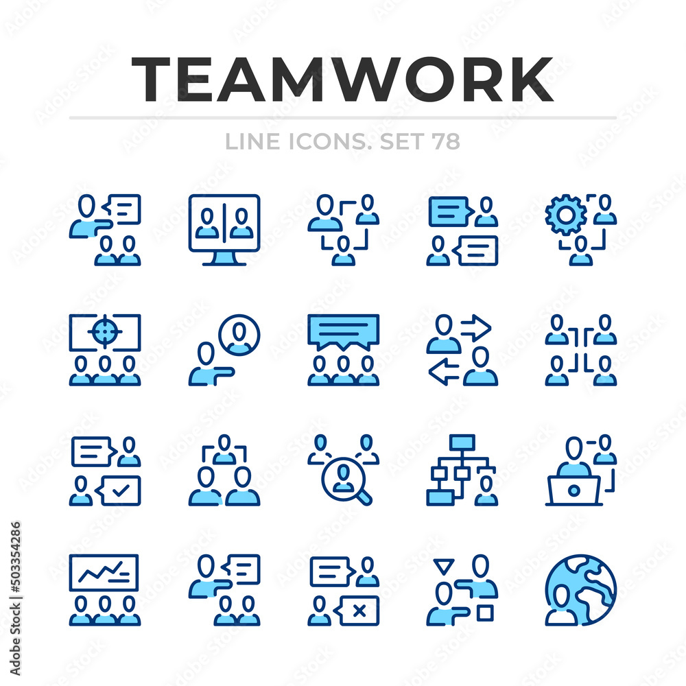 Poster teamwork vector line icons set. thin line design. outline graphic elements, simple stroke symbols. t
