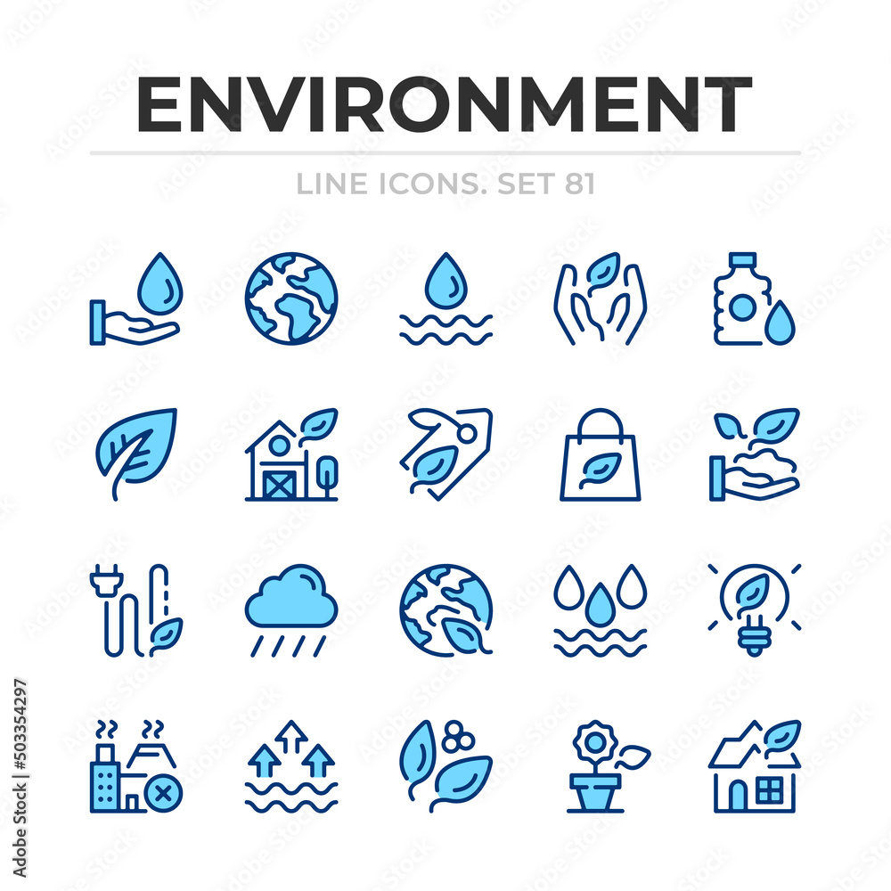 Poster environment vector line icons set. thin line design. outline graphic elements, simple stroke symbols