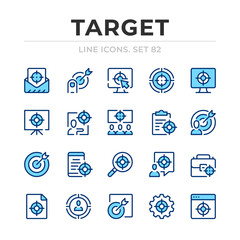 Target vector line icons set. Thin line design. Outline graphic elements, simple stroke symbols. Target icons