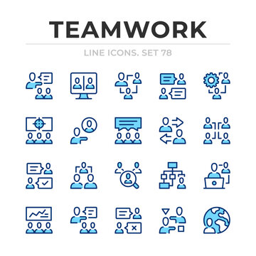 Teamwork vector line icons set. Thin line design. Outline graphic elements, simple stroke symbols. Teamwork icons