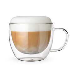 Double wall cup with cappuccino coffee isolated.