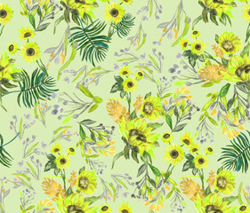 Luxury ornate pattern for creating textile, wallpaper, paper. Garden flowers seamless background. vintage.