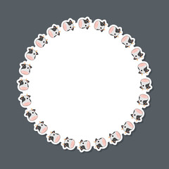 Cow with round frame for banner, poster, and greeting card