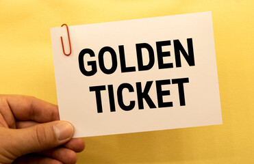 Text caption presenting Golden Ticket. Business showcase Rain Check Access.