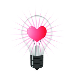 light bulb with a heart inside that glows. isolated vector illustration