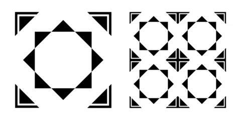 Stof per meter Zwarte en witte tegels. Geometrisch naadloos patroon © PaulSat