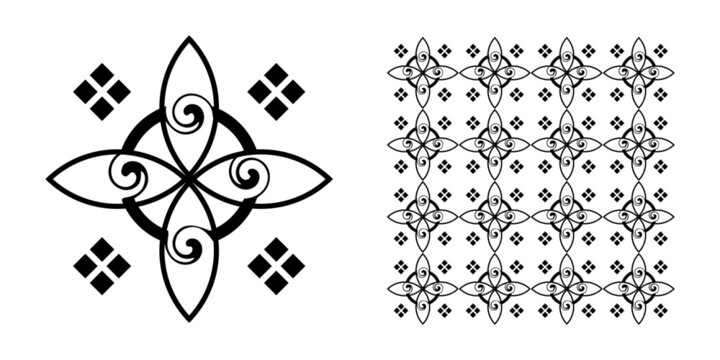 Black and white tiles. Azulejos art design. Spanish, Portugease tiles seamless pattern 