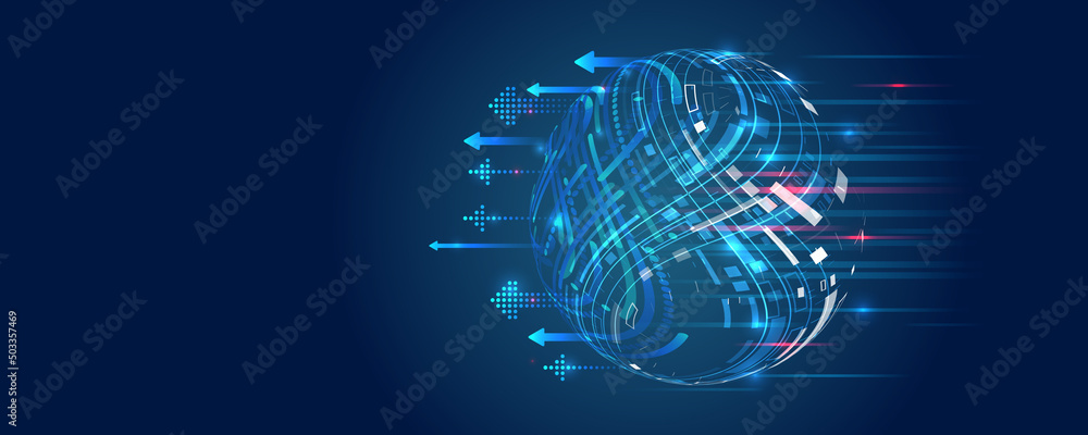 Fototapete Wide Cyber security internet and networking concept. Hi-tech vector illustration with various technology elements. Abstract global sci fi concept. Digital internet communication on blue background.