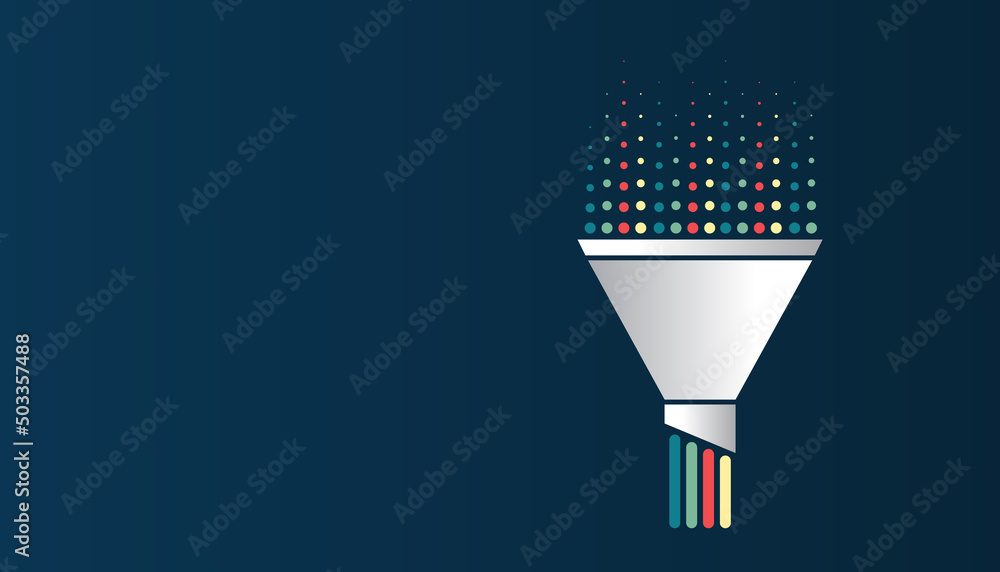 Aufkleber The flow of information is in the form of waves and particles. Visualization of a large amount of data. Abstract funnel, information stream. Processing sorting data fragmentation.