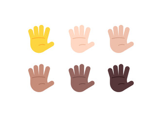 Fototapeta premium All Skin Tones Hand with Fingers Splayed Gesture Emoticon Set. Hand with Fingers Splayed Emoji Set
