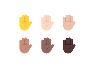 All Skin Tones Raised Hand Gesture Emoticon Set. Raised Hand Emoji Set