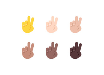 All Skin Tones Victory Hand Gesture Emoticon Set. Victory Hand Emoji Set