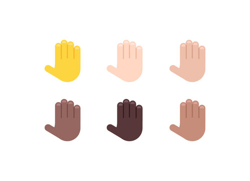 All Skin Tones Raised Back of Hand Gesture Emoticon Set. Raised Back of Hand Emoji Set