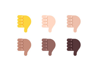 All Skin Tones Thumbs Down Gesture Emoticon Set. Thumbs Down Emoji Set