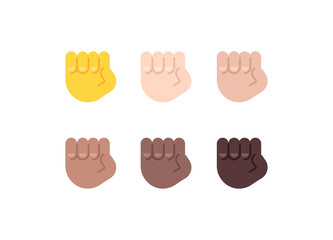 Obraz premium All Skin Tones Raised Fist Gesture Emoticon Set. Raised Fist Emoji Set