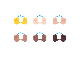 All Skin Tones Raising Hands Gesture Emoticon Set. Raising Hands Emoji Set