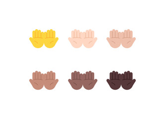 All Skin Tones Palms Up Together Gesture Emoticon Set. Palms Up Together Emoji Set