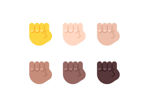 All Skin Tones Raised Fist Gesture Emoticon Set. Raised Fist Emoji Set