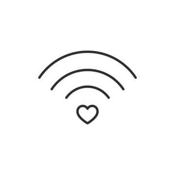 Search for love, wi-fi and heart icon. High quality black vector illustration..