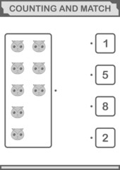 Counting and match Owl face. Worksheet for kids
