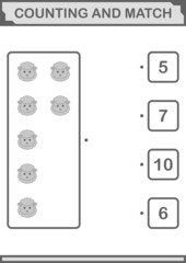 Counting and match Sheep face. Worksheet for kids
