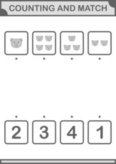 Counting and match Koala face. Worksheet for kids