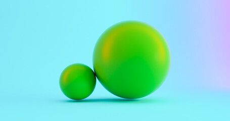 3D render of Abstract background with dynamic 3d green spheres. falling 3d balls.