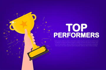Top performance trophy in flat style. Flat vector illustration. Winner certificate