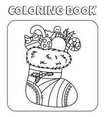 Christmas sock with sweets coloring page