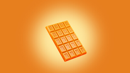 Chocolate bar on a yellow background. Milk chocolate in the air.  Realistic chocolate bar, 3d render.